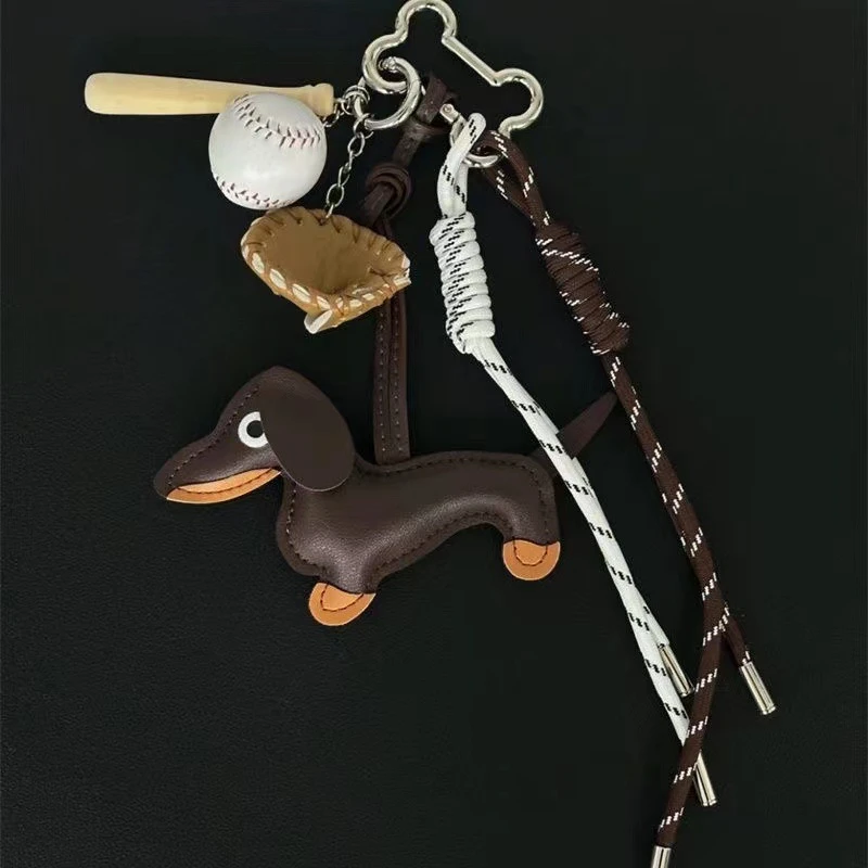 创意腊肠狗巧克力彩色编织绳包包挂件配饰可爱新款卡通饰品礼物