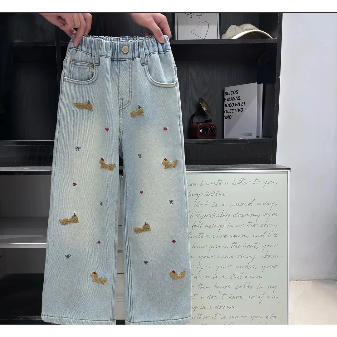 【加绒】牛仔裤女冬季裤子阔腿裤女童韩版牛仔裤DK1226