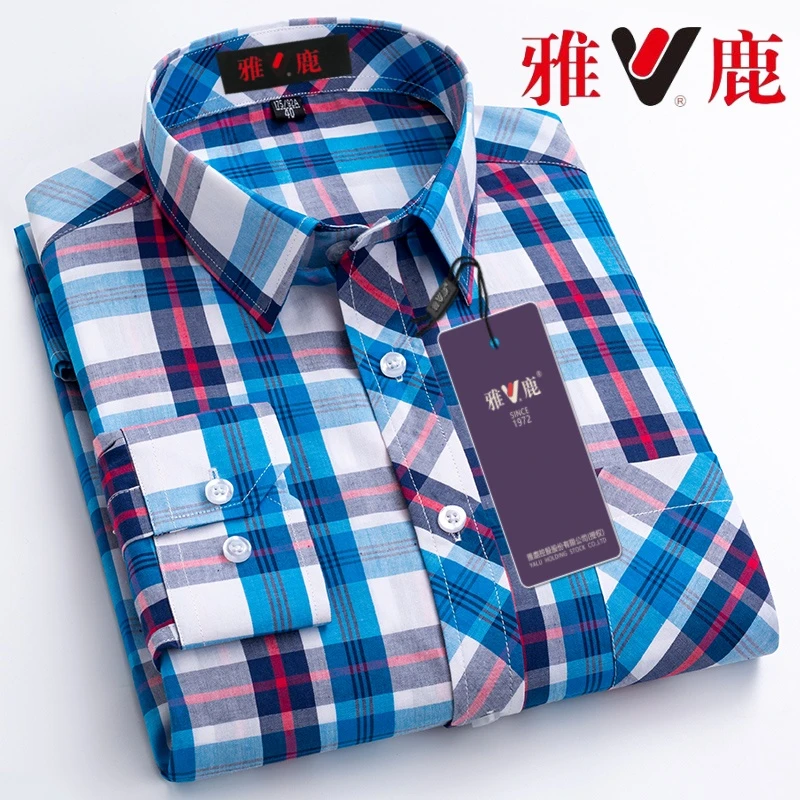 V/雅鹿雅鹿衬衫男长袖纯棉耐磨时尚商务外穿舒适清凉秋季高档衬衣
