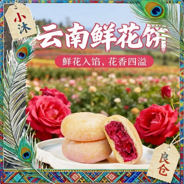 农科院鲜花饼云南特产五种口味玫瑰饼糕点礼盒鲜花入饼