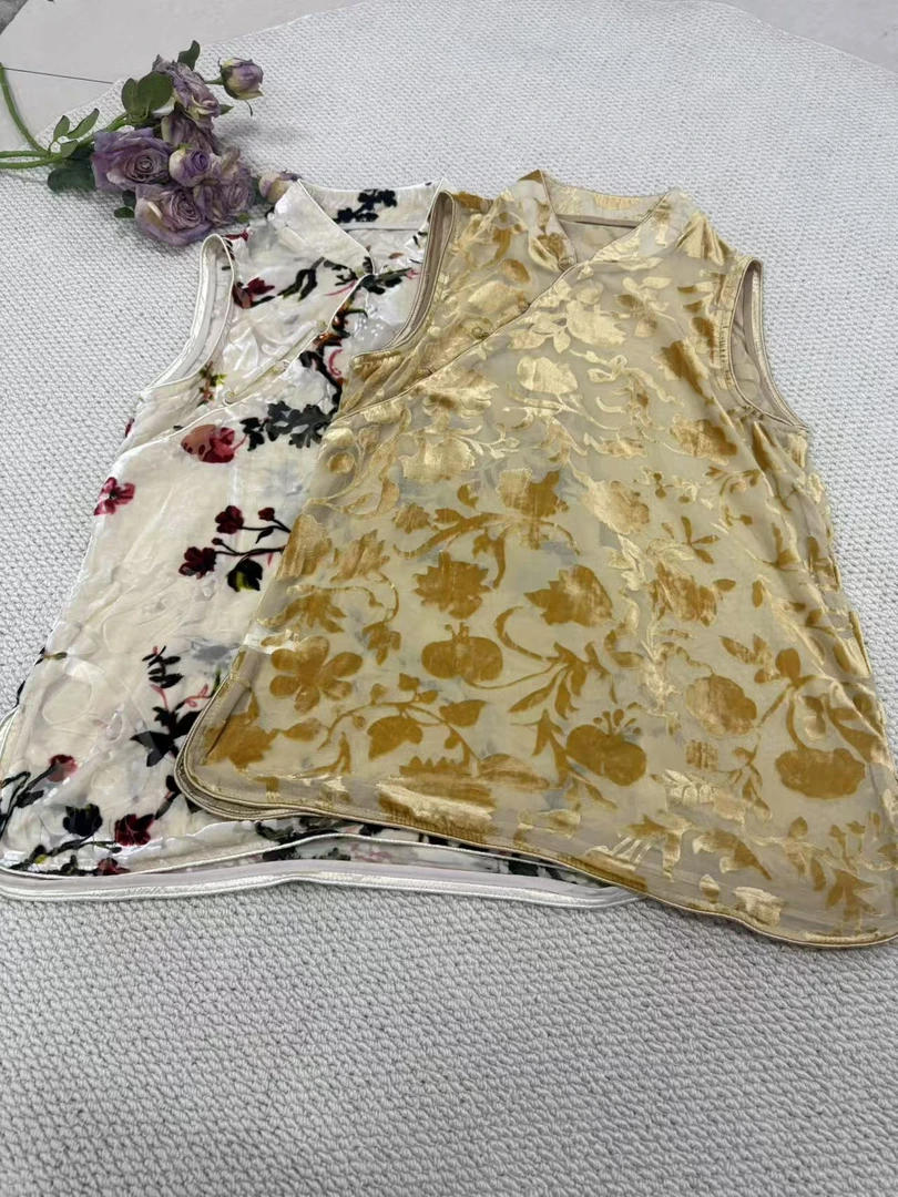 6690国风烧花丝绒马夹背心