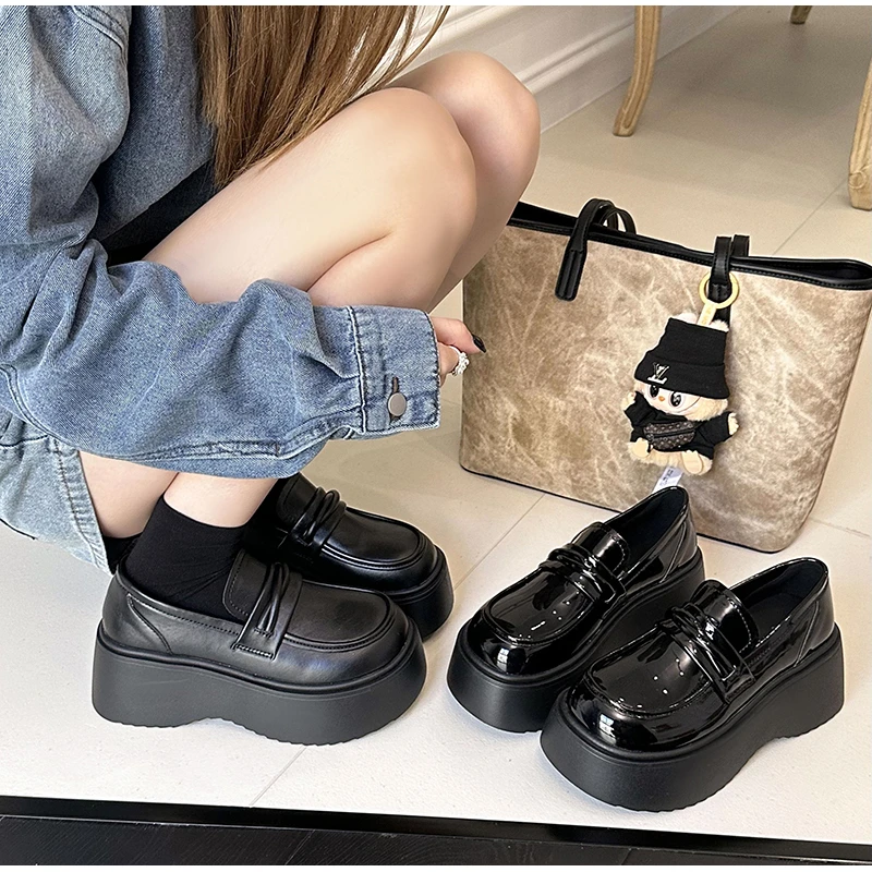 黑色厚底法式玛丽珍小皮鞋女英伦风增高秋季2025新款乐福单鞋子