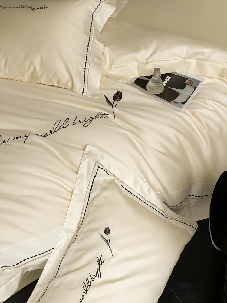 【凡哥】郁金香撞色刺绣工艺款套件  郁见-米色