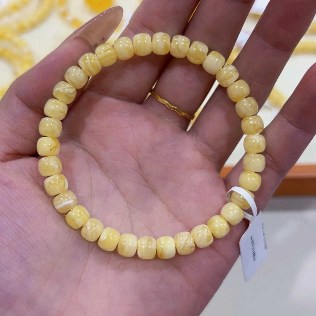 蜜蜡未镶嵌手链6.5m虎皮妖花手串嘎嘎好