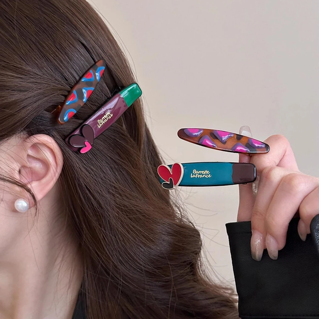 多巴胺彩色AB版爱心发夹侧边夹子刘海夹鸭嘴夹发卡女2025新款发饰