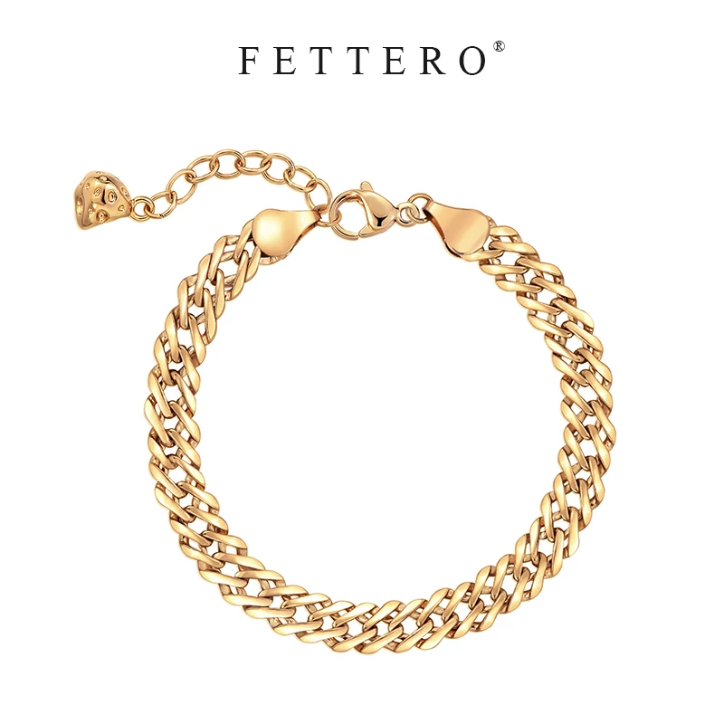 fettero 铜合金手链 【斜口双扣链手链6.6mm】时尚小众欧美简约ins