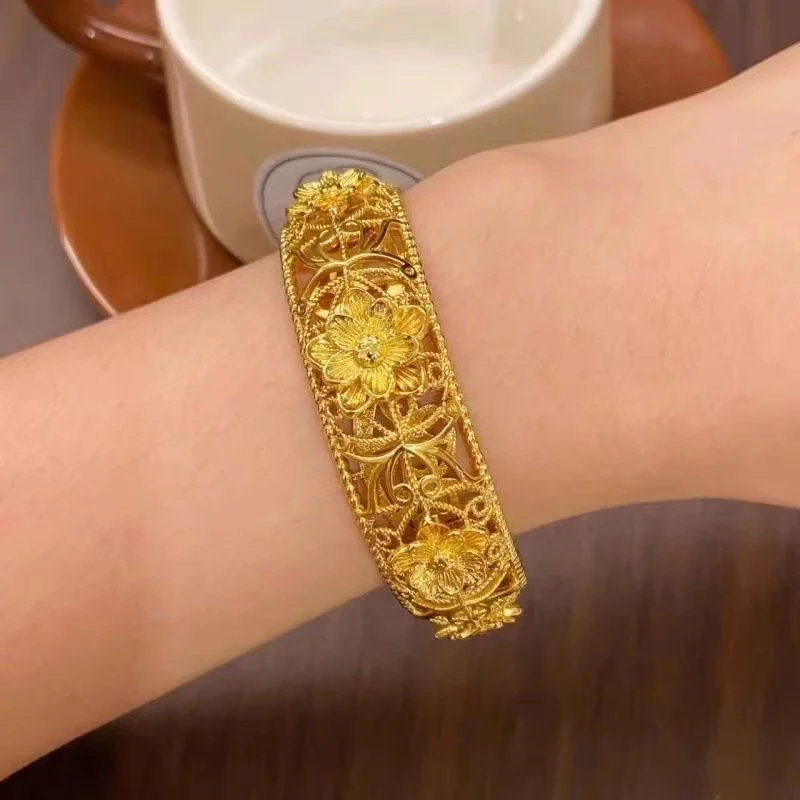 铜合金手链 金色复古女甜美风圈口可调节妈妈不掉色百搭
