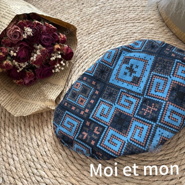 【Moi et mon】春季新款小众时尚百搭复古蓝色印花蓝色帽子