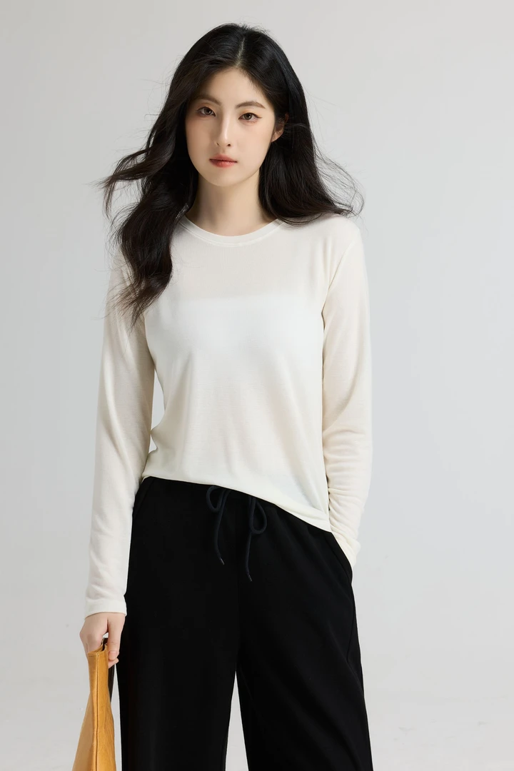 BDNZOY B 2025春季新款天丝羊毛长袖休闲薄款百搭透气0069