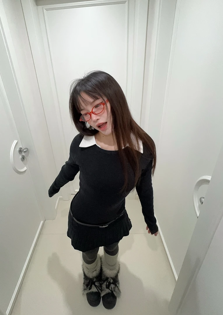 Woola 美式辣妹假两件衬衫领连衣裙减龄学院风高腰修身百褶短裙