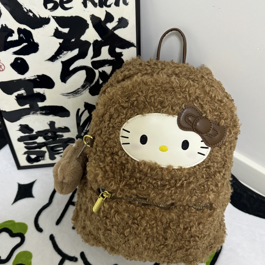 焦糖色卷毛小猫毛绒大容量学院风时尚百搭秋冬双肩包