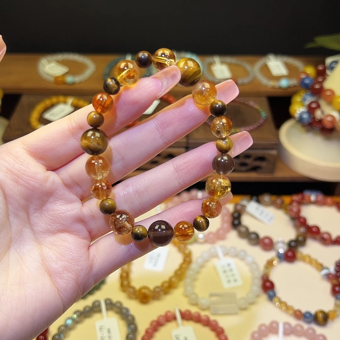 银S925镀金镶嵌水晶手串虎眼1600