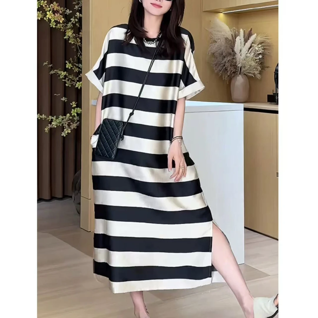 【yue】条纹缎面连衣裙
