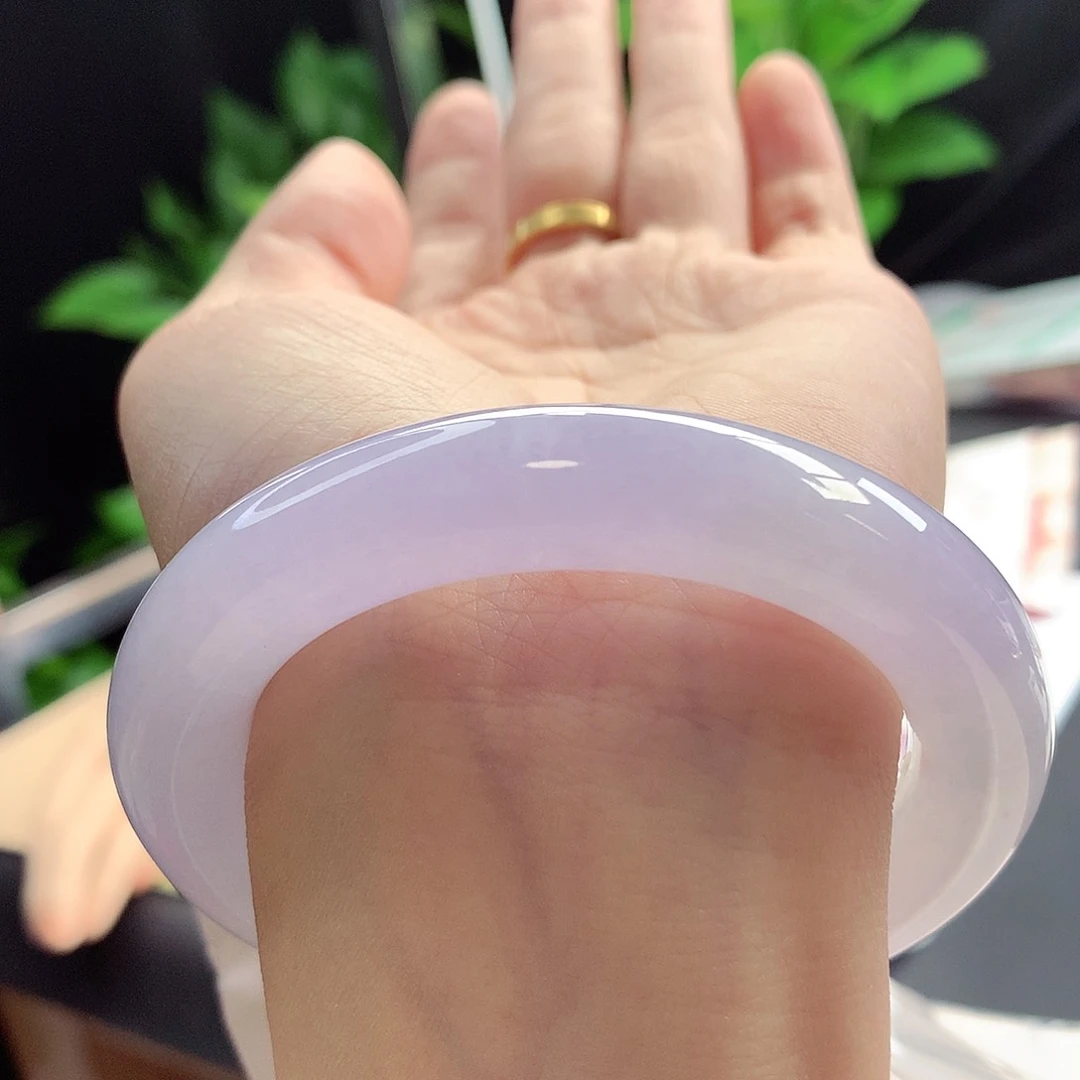 未镶嵌手镯翡翠55-56圈口冰胶粉紫大胖圆品质颜值超在线2号