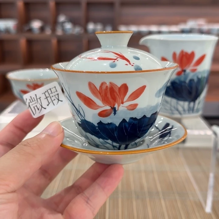 釉下手绘茶具微瑕