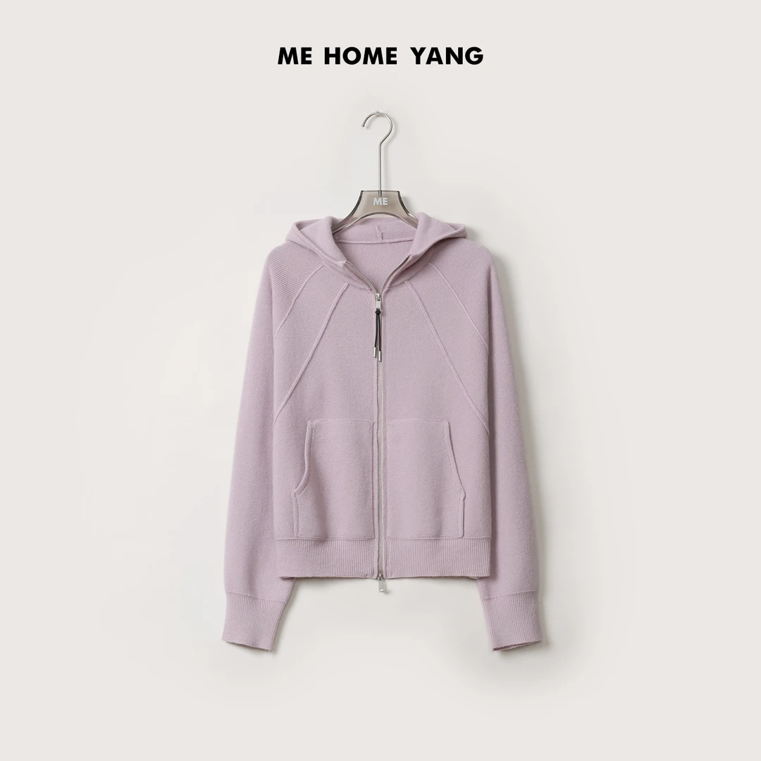 ME【露卫衣】100绵羊毛460G显瘦弹力厚实连帽针织开衫毛衣MEQA4634