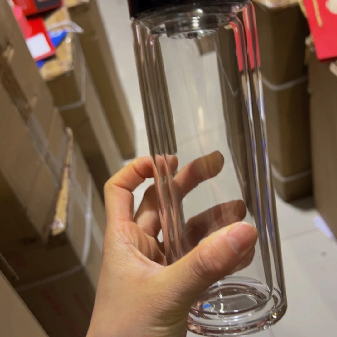 希7107蓝色双层玻璃杯320ml验货签收