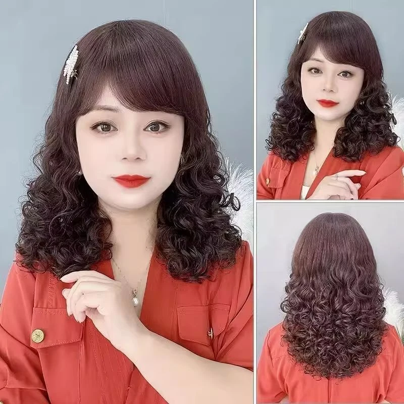 中长卷发大波浪头套女神烫时尚妈妈中老年头套羊毛卷可扎自然逼真