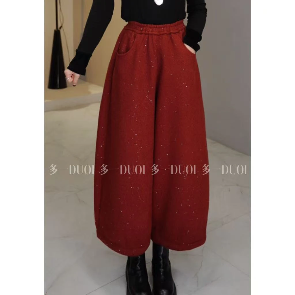 多一“闪闪裤”2025冬季腰头松紧加厚内里磨毛百搭休闲九分阔腿裤