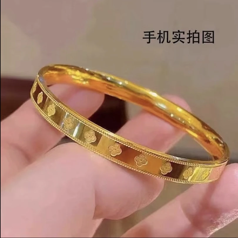 铜合金手镯  【精工版四叶草闭口手镯】金色轻奢网红爆款手环