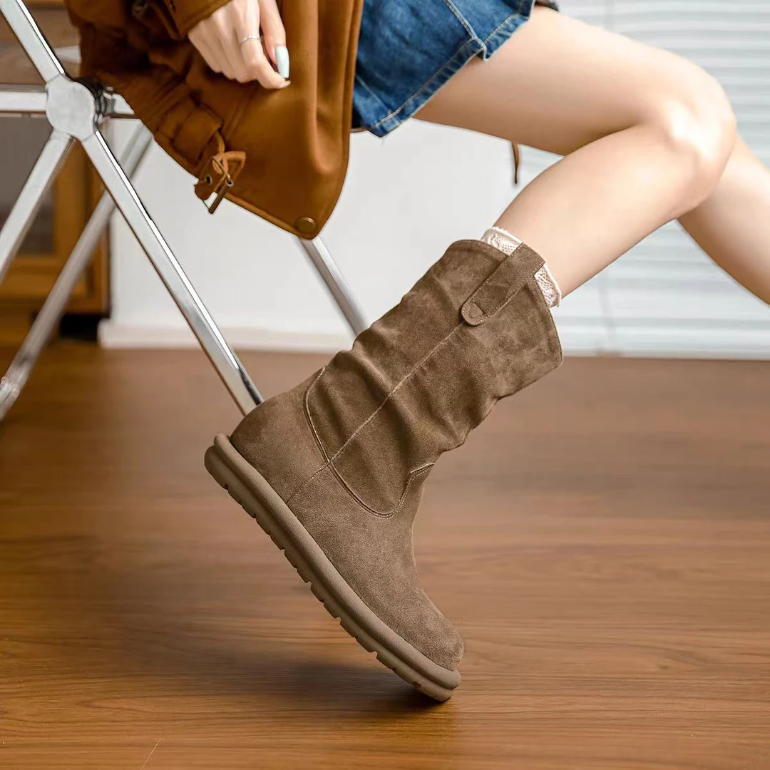 时装靴秋冬雪地靴女鞋厚底加绒女靴高筒中筒靴百搭复古冬季