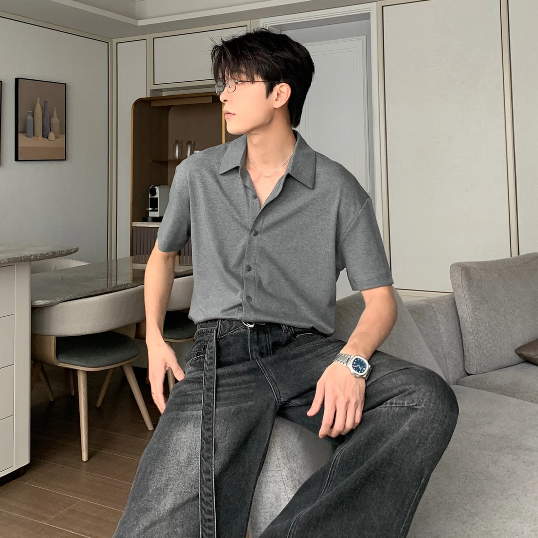 一轩轩轩【晚塘星月】夏季高智感穿搭男士高级感翻领短袖衬衫FS0013