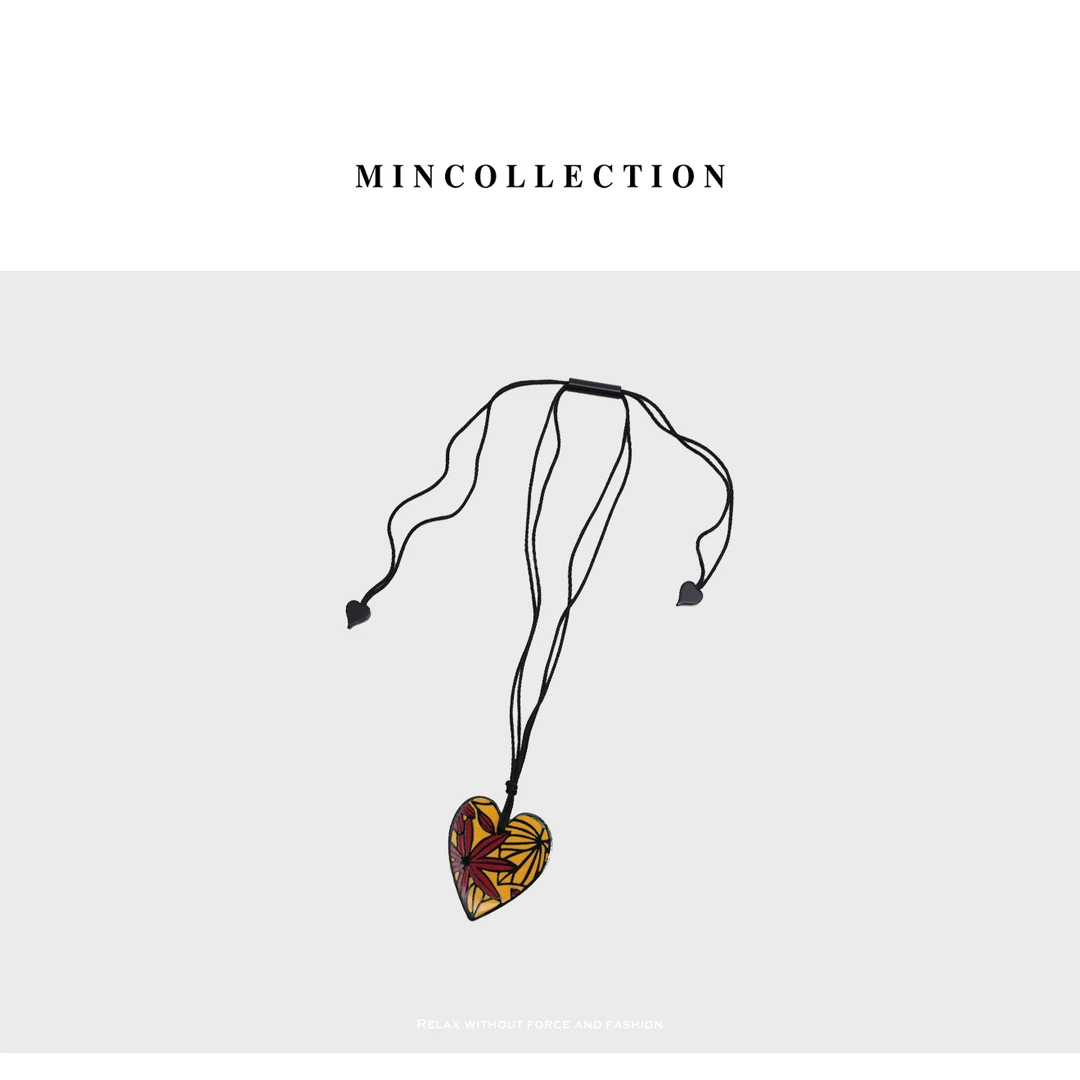 【年终折扣】非金属树脂吊坠 复古小众彩色项链纹理爱心吊坠