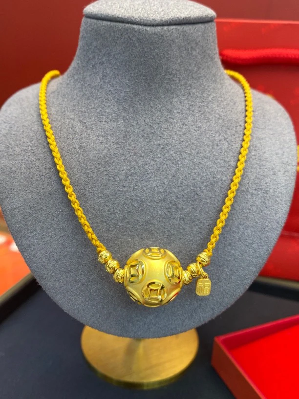 足金999钱币转运珠编绳项链（转运珠直径卡17.5mm）