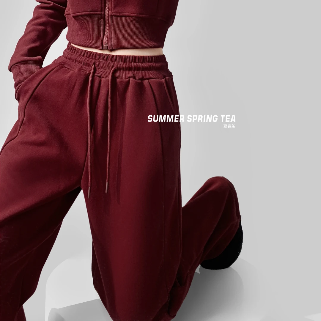 夏春茶提臀加厚慵懒风高腰休闲阔腿裤冬季加绒垂感显瘦直筒