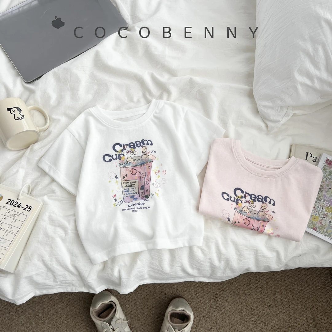 COCOBENNY女童夏季新款洋气儿童宝宝t恤薄款小童印花短袖252291