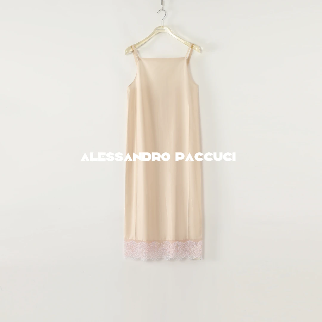 AP洛哥52051LL【缎夏香颂】桑蚕丝蕾丝下摆简约时尚气质吊带连衣裙