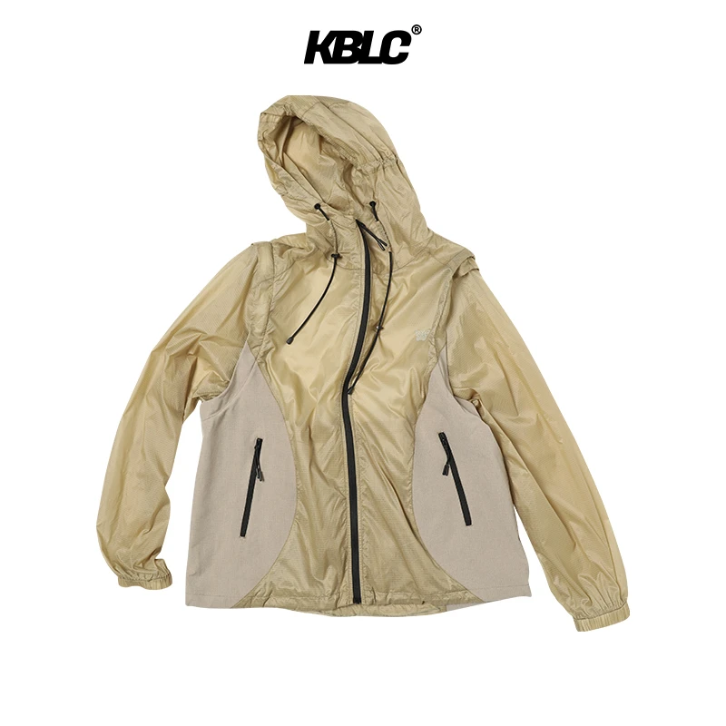 KBLC®Active Lab户外轻薄隐格拼接可脱卸宽松版连帽防晒衣