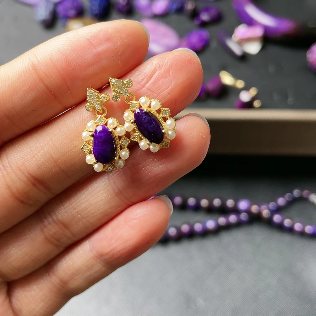 苏纪石（舒俱来）耳环银S925镶嵌