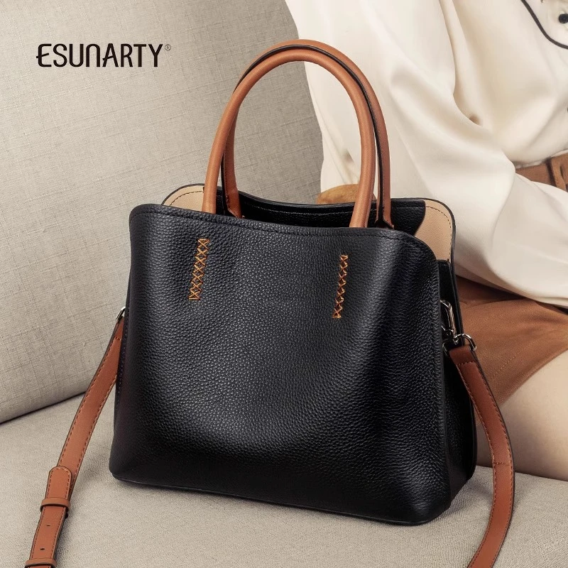 手提包包女款2025新款真皮牛皮气质女包大容量通勤水桶女士斜挎包