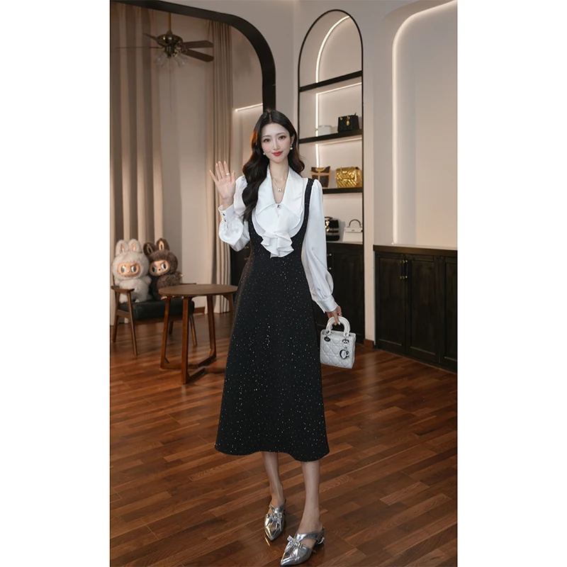 【滋滋定制】秋冬新款法式减龄时尚气质拼接高腰显瘦连衣裙21974