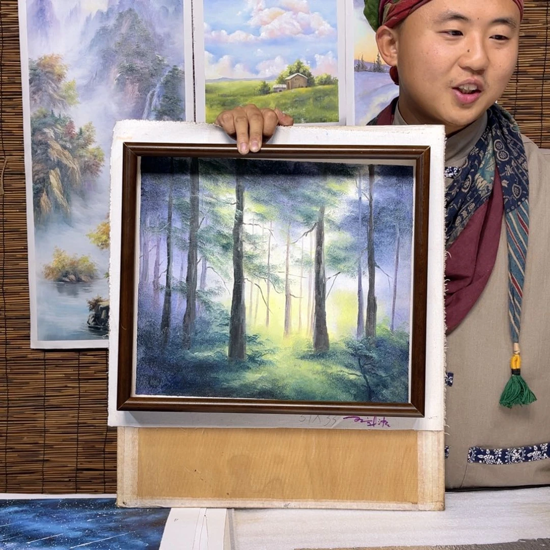 油画行路人小院绘画作品竞拍