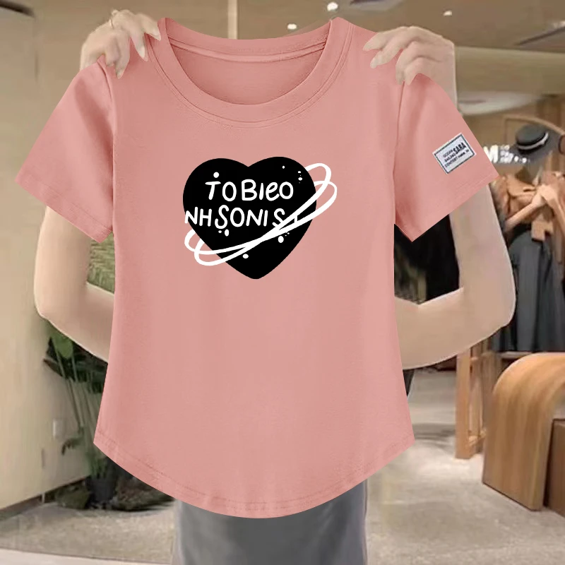 100%纯棉短袖T恤女高级感大码显瘦宽松百搭休闲时尚洋气半袖上衣T