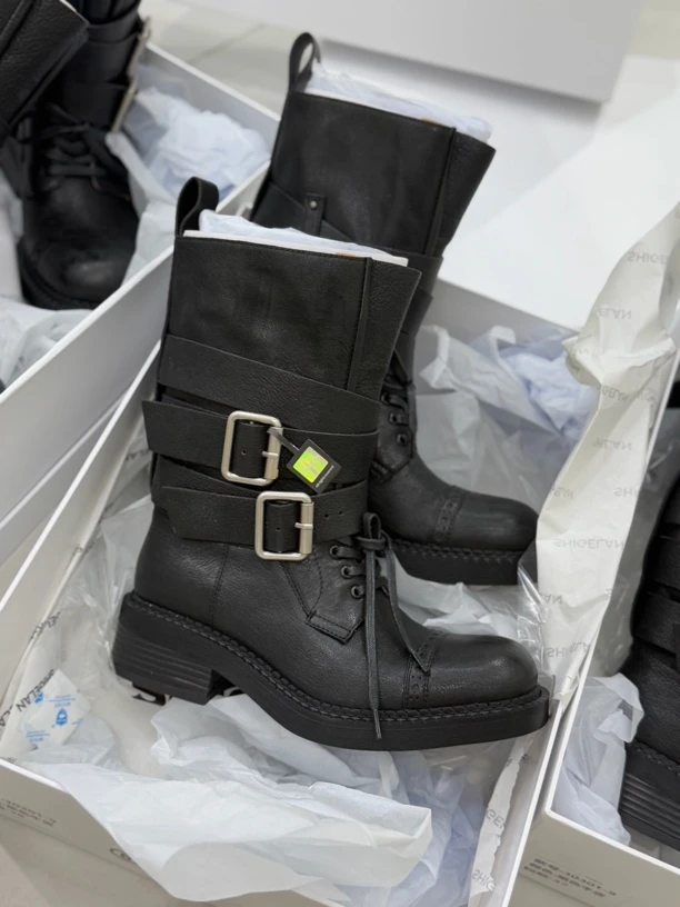 诗歌来百搭圆头复古机车5厘米靴