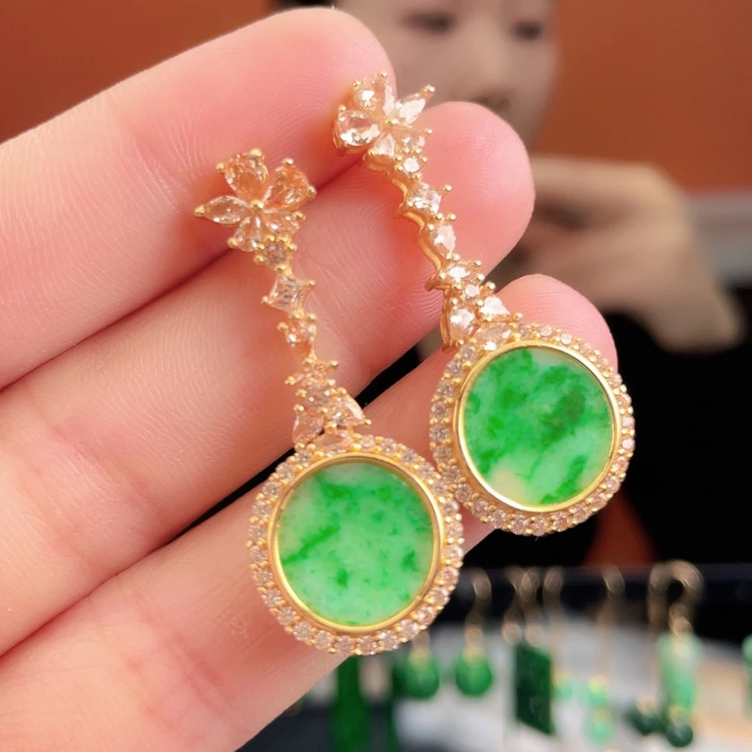 翡翠银S925镶嵌耳饰