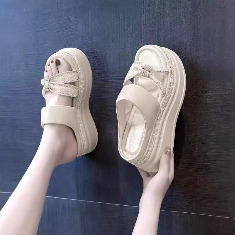 红青蜓增高跟凉鞋水钻外穿拖鞋时尚女士沙滩女款凉拖女鞋一字拖鞋