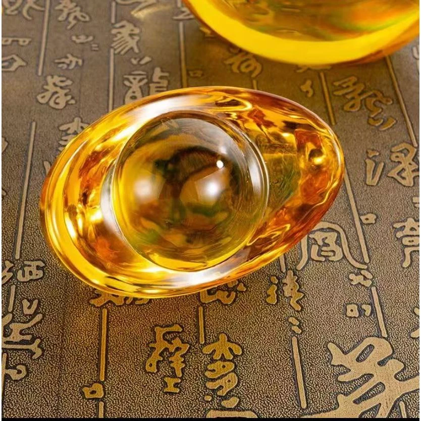【SRT】8CM黄水晶元宝招财摆件手工创意财神书房摆设室内中式金色