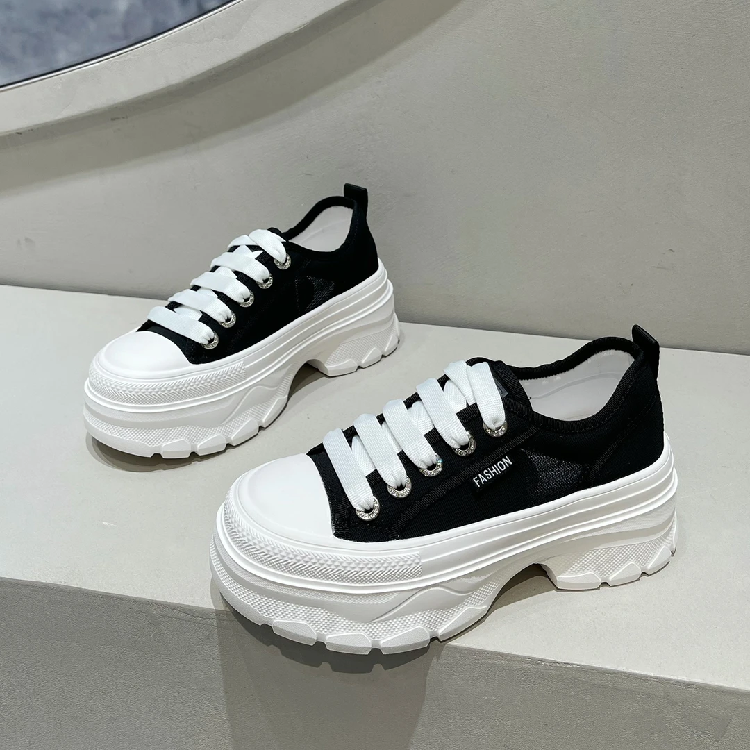 欧货厚底松糕鞋女2025新款配阔腿裤爆款小个子增高鞋夏天透气网鞋