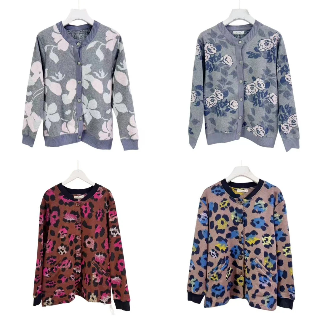 7624-妈妈针织开衫（颜色任意）提花加绒开衫