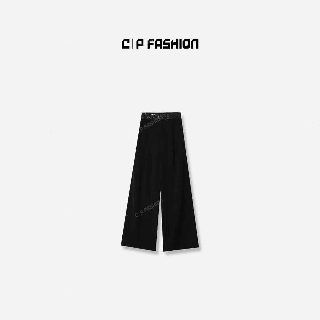 AR “十里洋场”烫钻腰头高腰阔腿长裤J71201CK243