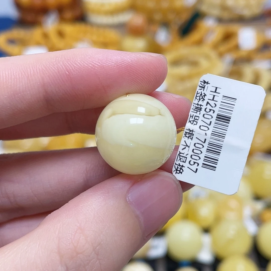 蜜蜡未镶嵌珠宝奇石圆珠满蜡白虎皮17.7m m