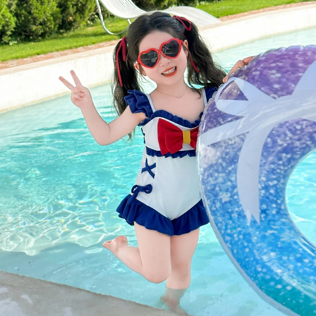 女童连体泳衣夏季2025新款宝宝公主裙式游泳衣小女孩海边度假泳装