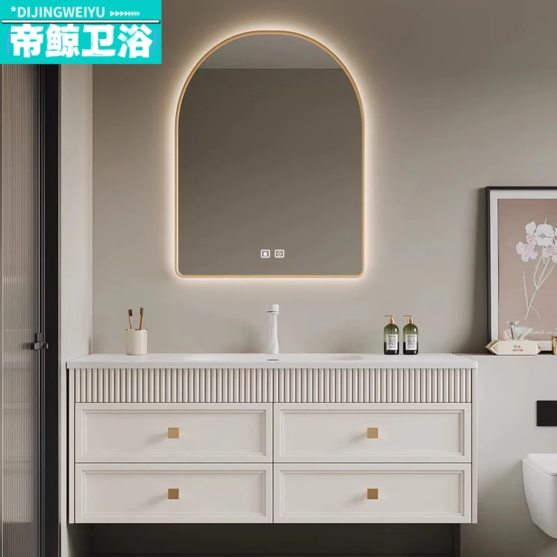 可丽耐一体盆浴室柜轻奢法式橡木洗漱台奶油风洗手台卫生间北欧定