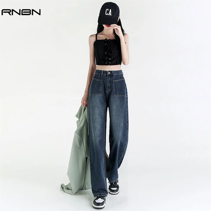 加绒高腰休闲百搭2024秋冬宽松休闲显高牛仔裤女显瘦直筒裤阔腿裤