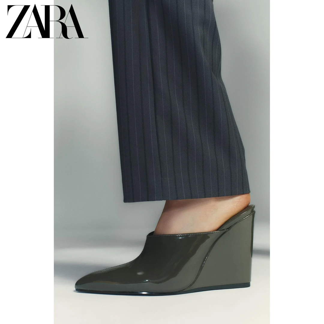 ZARA25秋季新款 女鞋 流光风坡跟漆皮效果高跟穆勒鞋 3229610 802