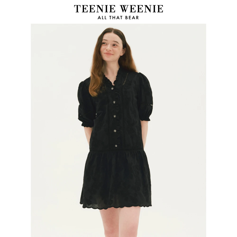 TeenieWeenie小熊24春季七夕浪漫镂空灯笼袖连衣裙女TTOW246304N